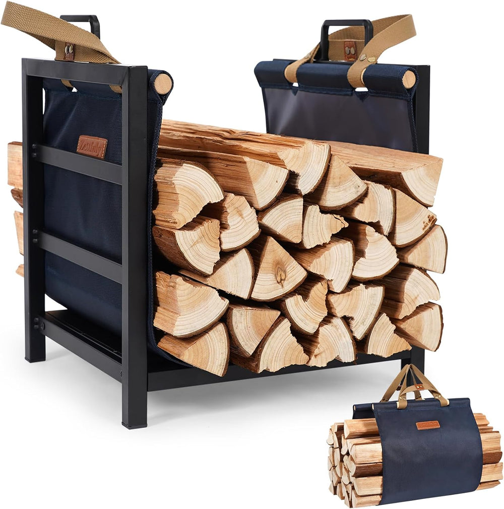 Firewood Rack Indoor Outdoor with Firewood Carrier,16 inch, Navy