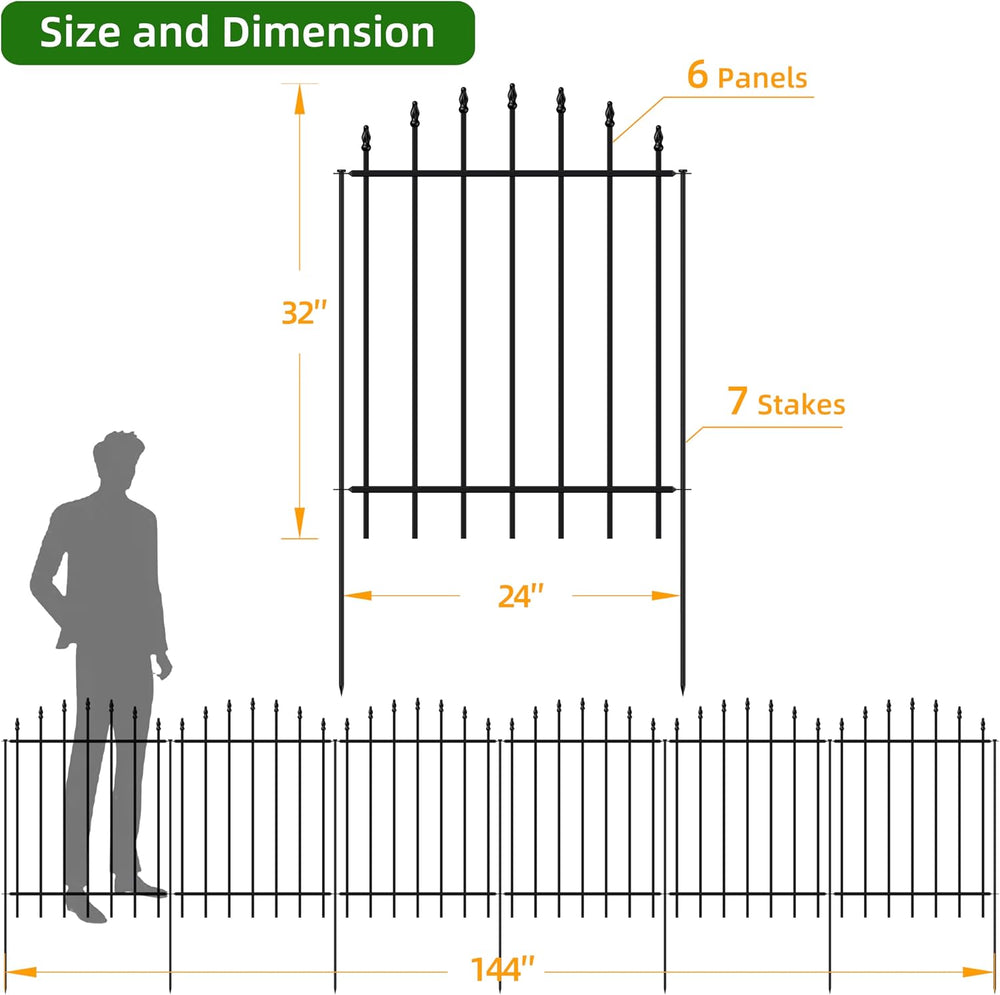 32” x 12’ No-Dig Metal Garden Fence with Stakes, Panels Fencing for Dogs