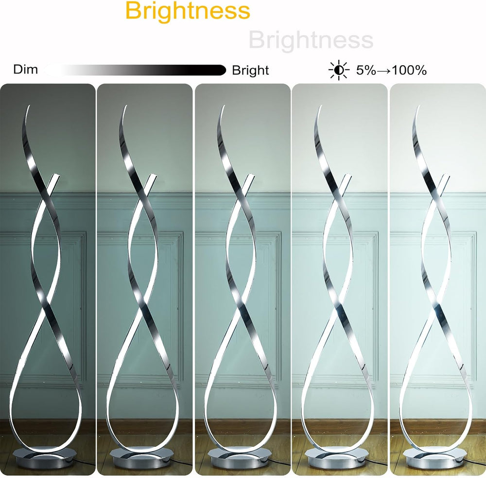 Chrome Spiral Floor Lamp, 54.3inch Tall LED Modern Standing Floor Lamp with R...