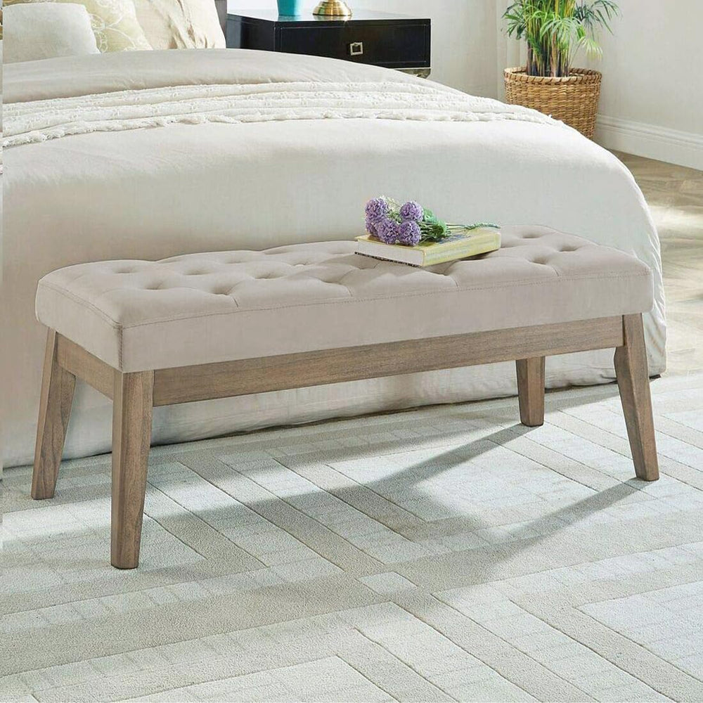 24KF Velvet Upholstered Buttons Tufted Entryway Bench with Solid Wood Leg,Bed...
