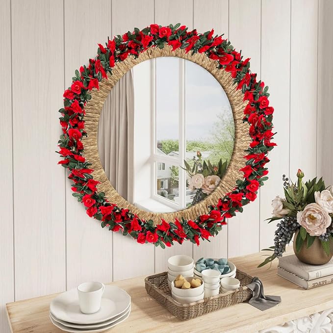 16Pcs 126Ft Red Rose Garland, Fake Rose Hanging Flowers, Artificial Flower Vi...
