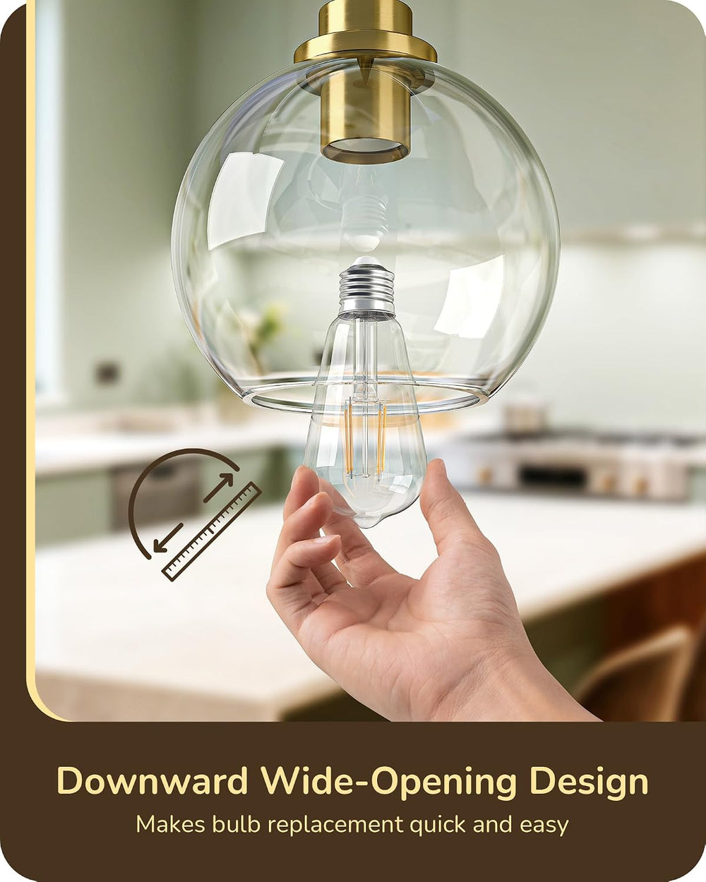 EDISHINE Pendant Light Fixtures 2 Pack with Clear Glass Globe Shade, Gold Kit...
