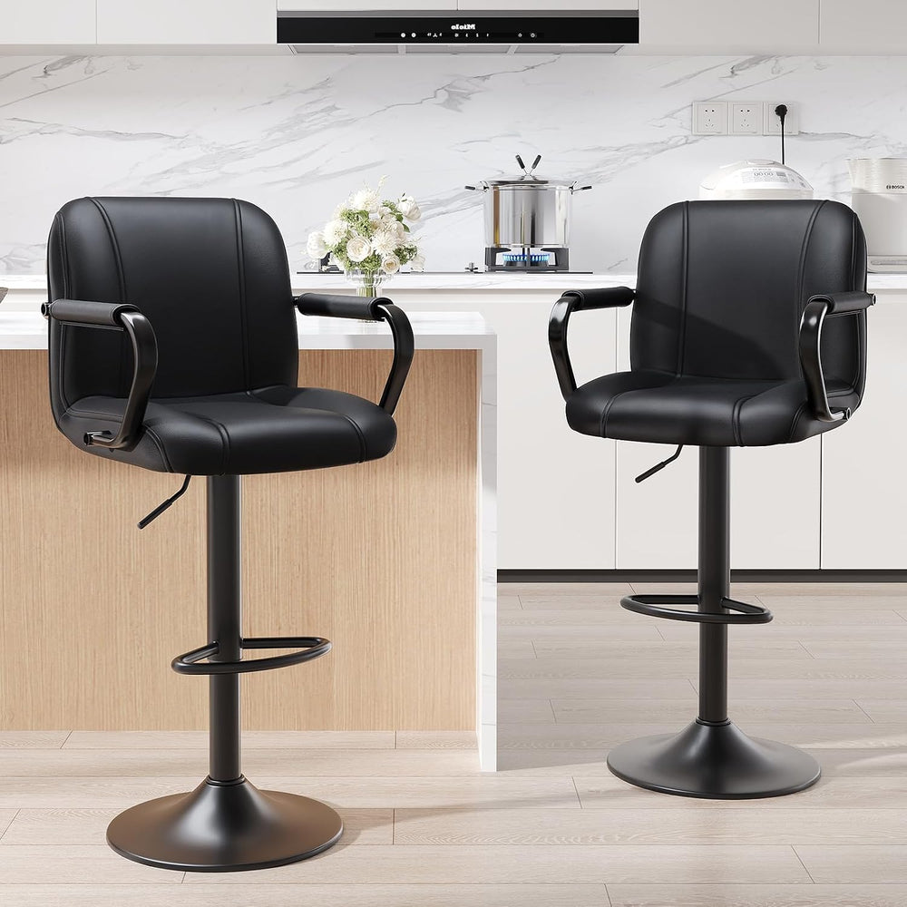 MALOL Bar Stools Set of 1 with Back and Armrest, Swivel PU Leather Kitchen Co...