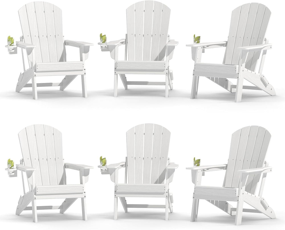 Plawdlik Folding Adirondack Chair Set of 6 with Cup Holder,Wooden Textured,He...