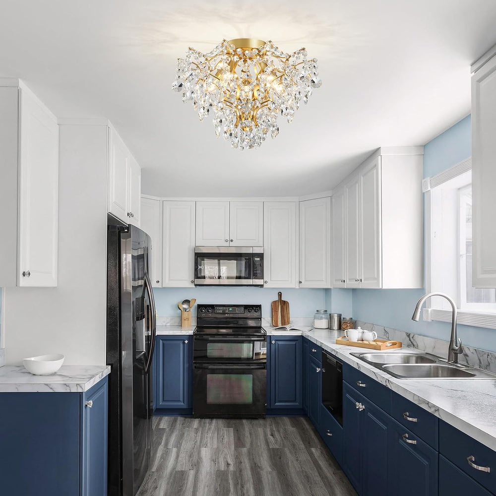 WUZUPS 5-Light Crystal Chandelier Flushmount Ceiling Light Modern Lighting Fi...