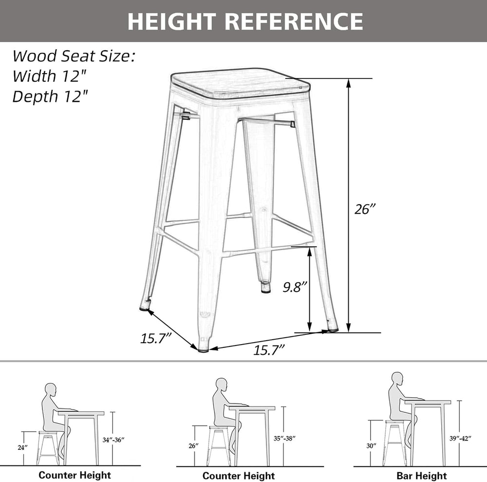 26" Backless Metal Bar Stools Set of 4 (Cream White)