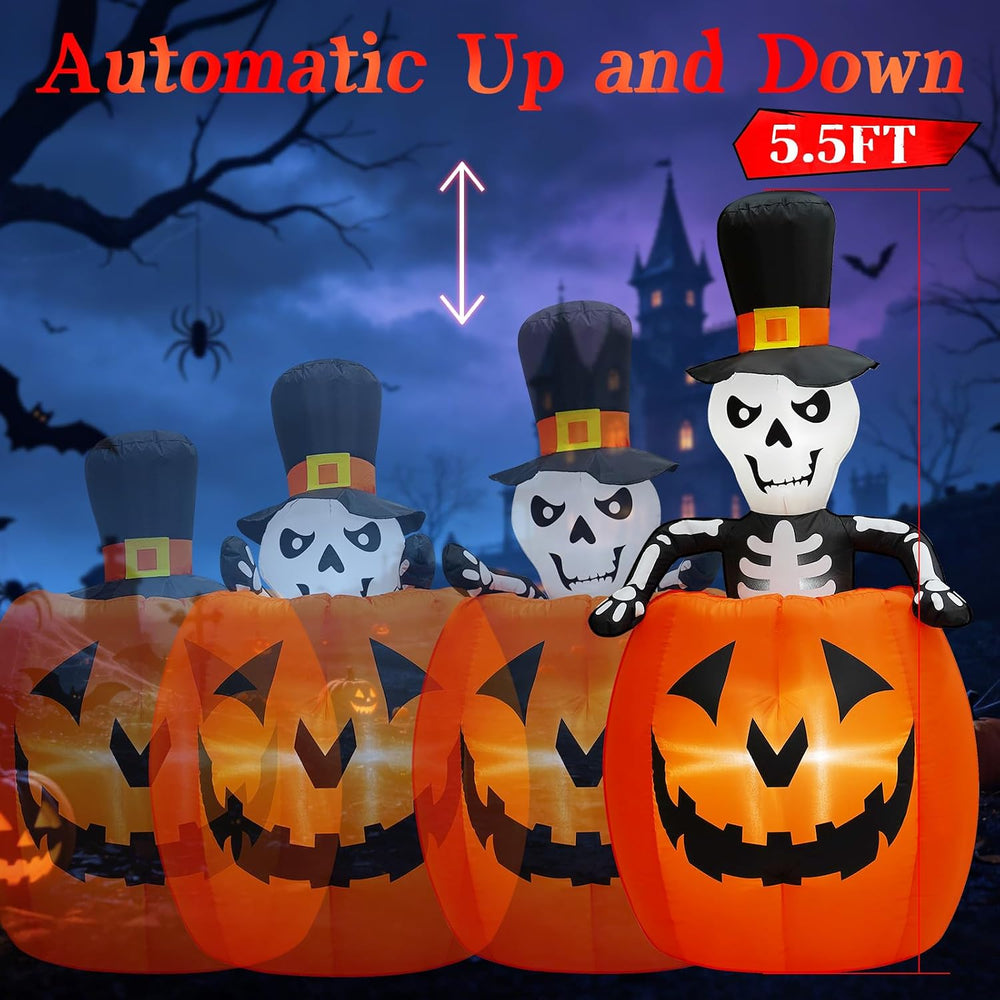 5.5FT Animated Pop Up Halloween Inflatables Outdoor Pumpkin with Peek-a-Boo L...