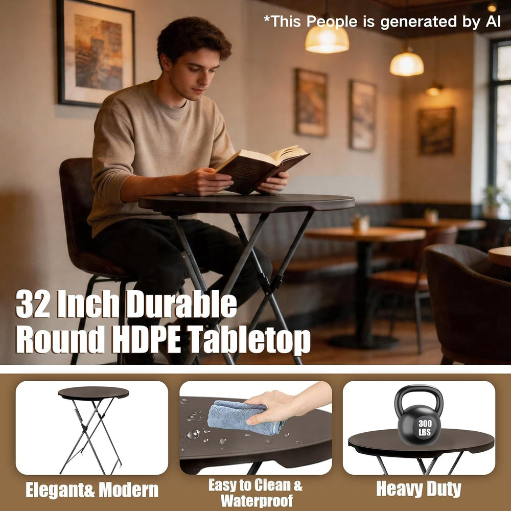 32in Round Folding Cocktail Table Bar Height Brown 1 Pack