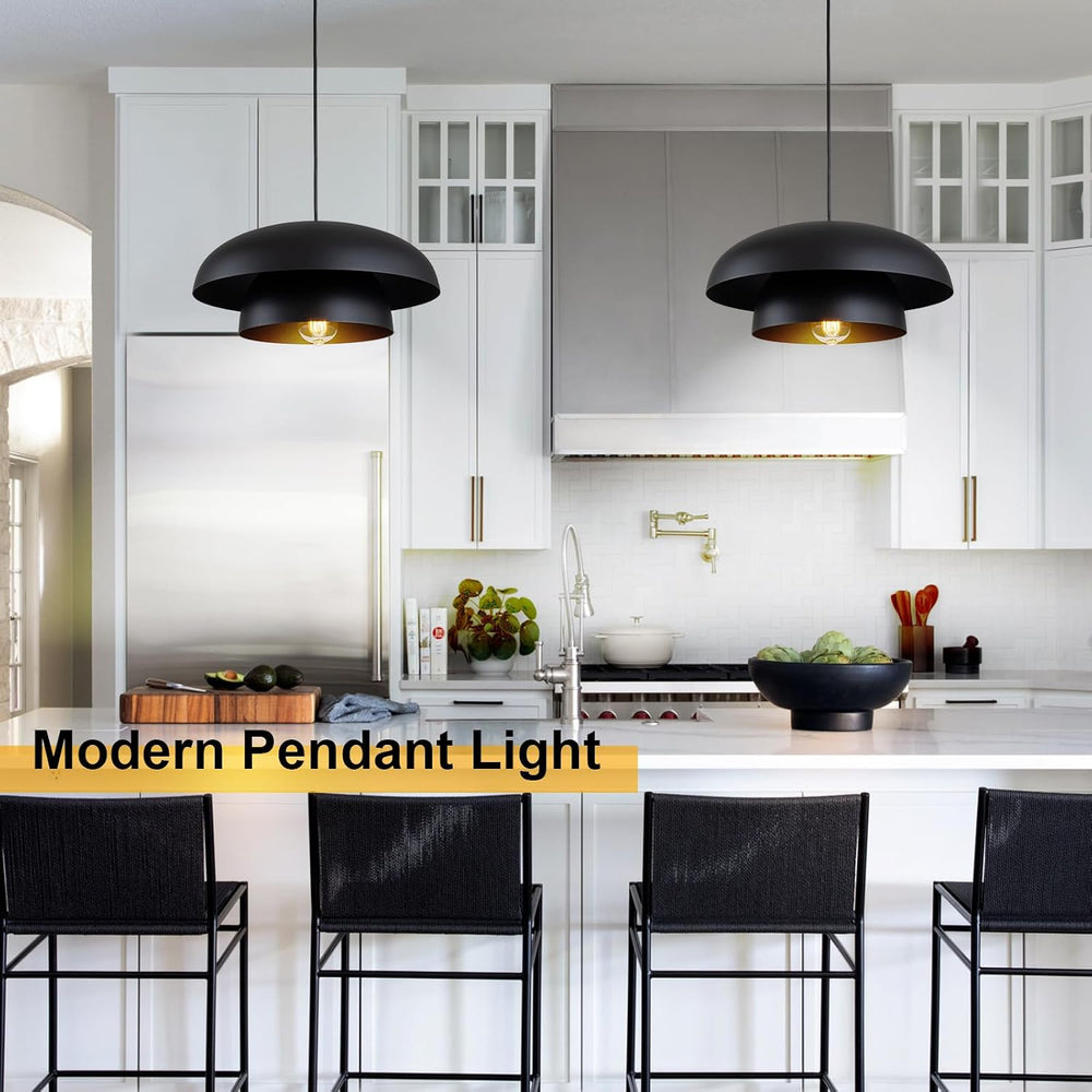 Lingkai 15.7" Black Modern Pendant Light Fixtures, Kitchen Lighting Fixt...