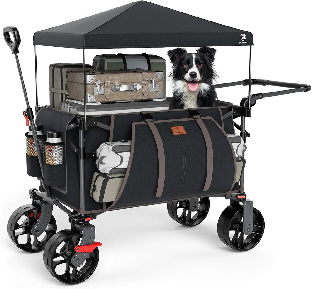 EVER ADVANCED Folding Push Wagon with Canopy, Shopping Cart with Brakes