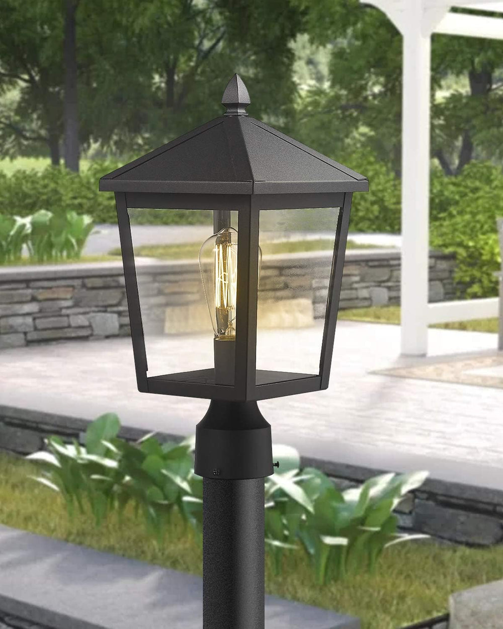 zeyu Outdoor Post Light, 16 Inch Exterior Pole Light Pillar Lantern with Clea...