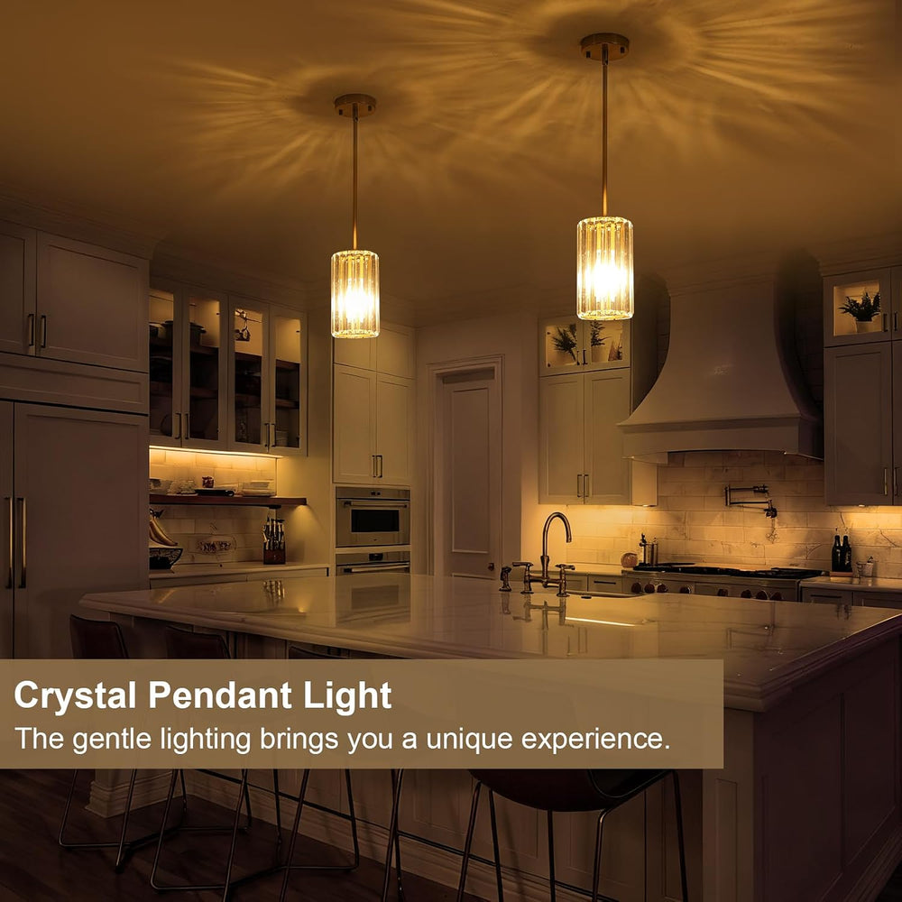 Gold Modern Crystal Pendant Lights Hanging Light Fixture, 2 Pack Pendant Ligh...