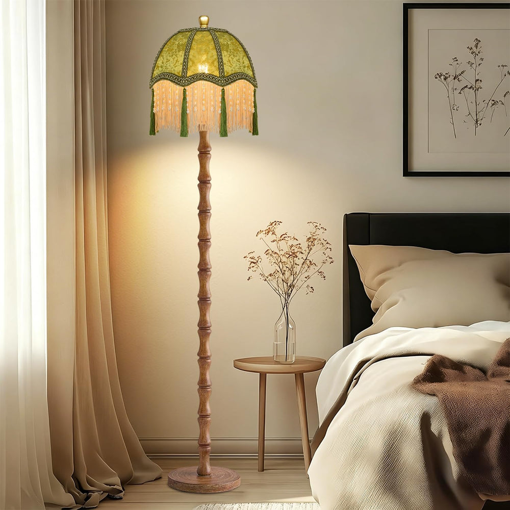 ZECOXOL Wood Floor Lamps for Living Room Boho Rustic Floor Lamp with Remote C...