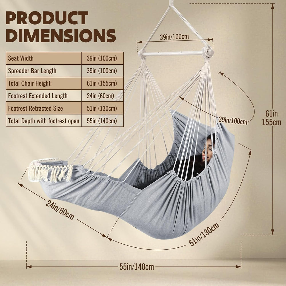 Chihee Hammock Chair Foot Rest 2 Cushions Max 500 lb Metal Spreader Bar