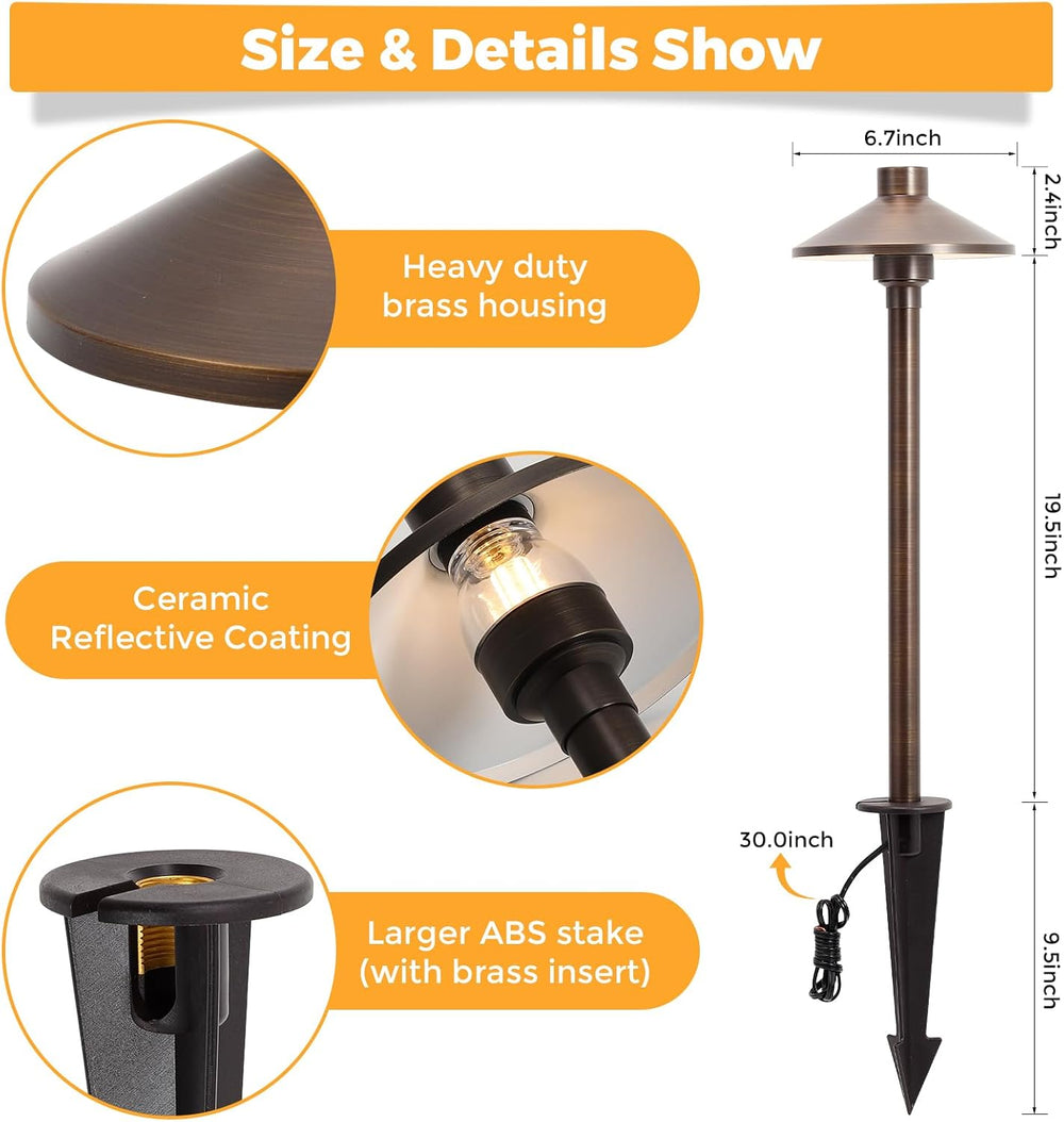Gardencoin Solid Brass Low Voltage Landscape Pathway Lights (6.7'' Sh...