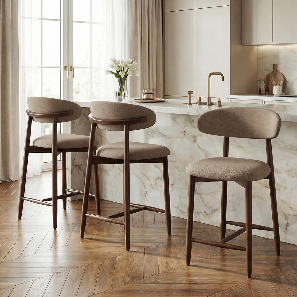 Bar Stools Set of 3, 25.6″ Counter Height Bar Stools with Wood Legs