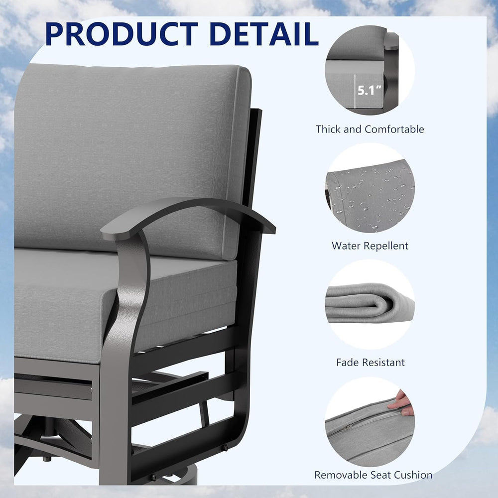 3 Piece Aluminum Swivel Rocking Chair Set, Outdoor Patio Swivel Gliders Chair...