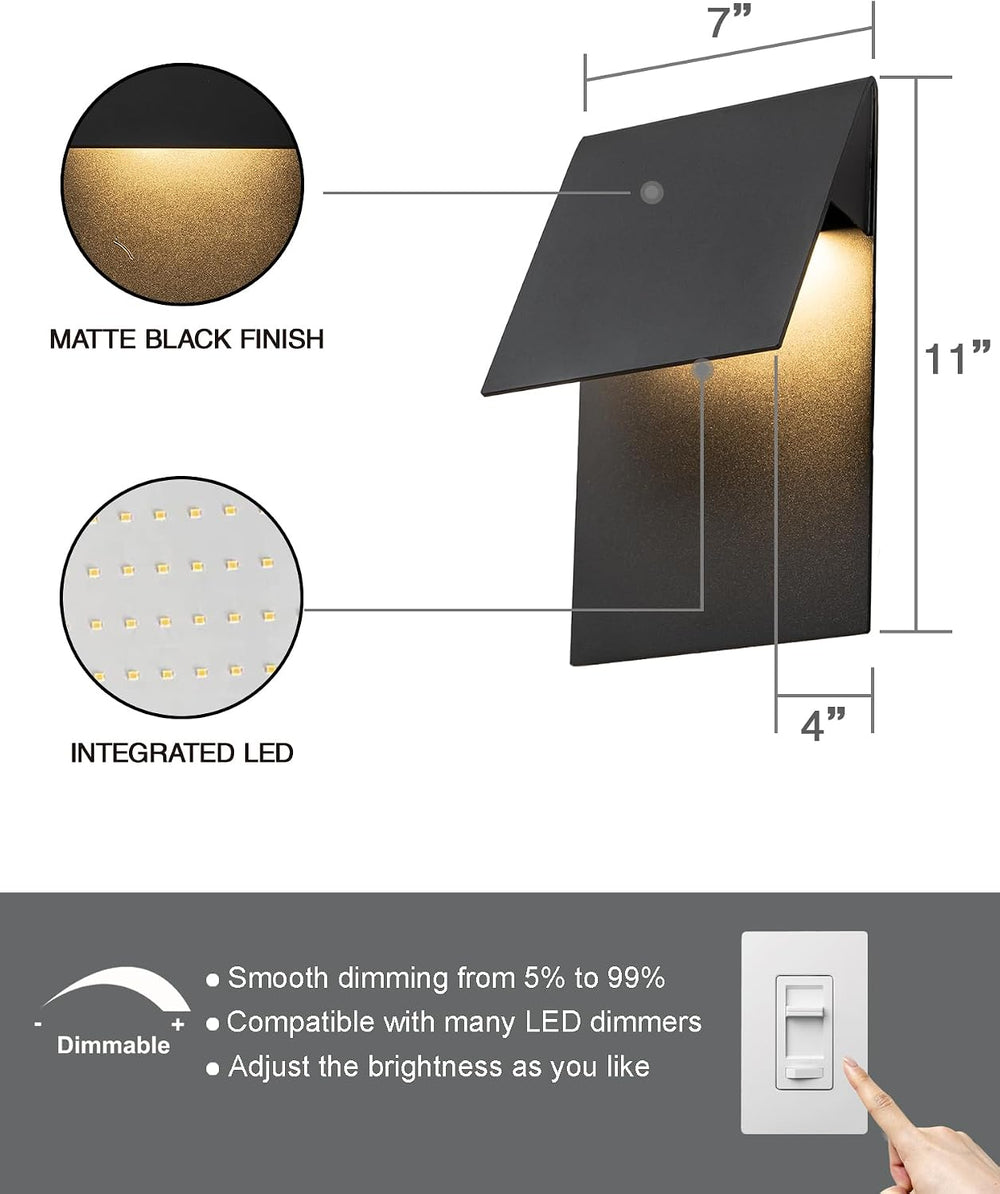 Outdoor Wall Lights Fixture, 11”LED Modern Wall Sconce, 12w Mate Black Exteri...