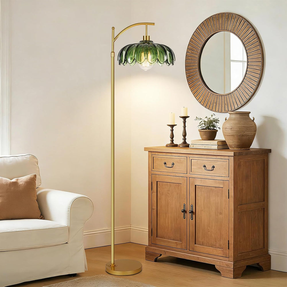 QIYIZM Glass Floor Lamp for Living Room,Bedroom,Gold Dimmable Standing Lamp w...