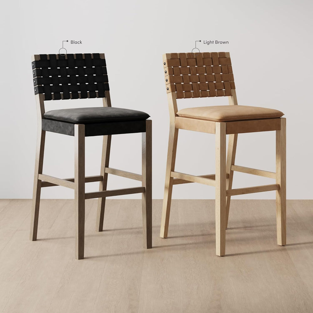 Nathan James Cohen Mid-Century Modern 29 in. Wood Bar Stool, Upholstered Faux...
