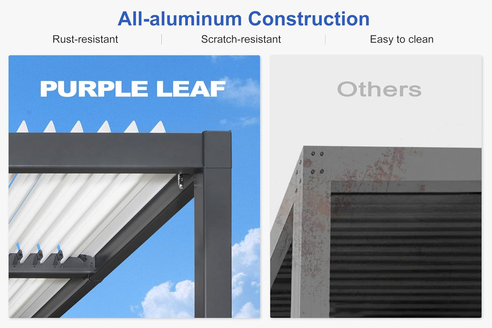 PURPLE LEAF Louvered Pergola 11' × 28' Large Outdoor Aluminum for Patio