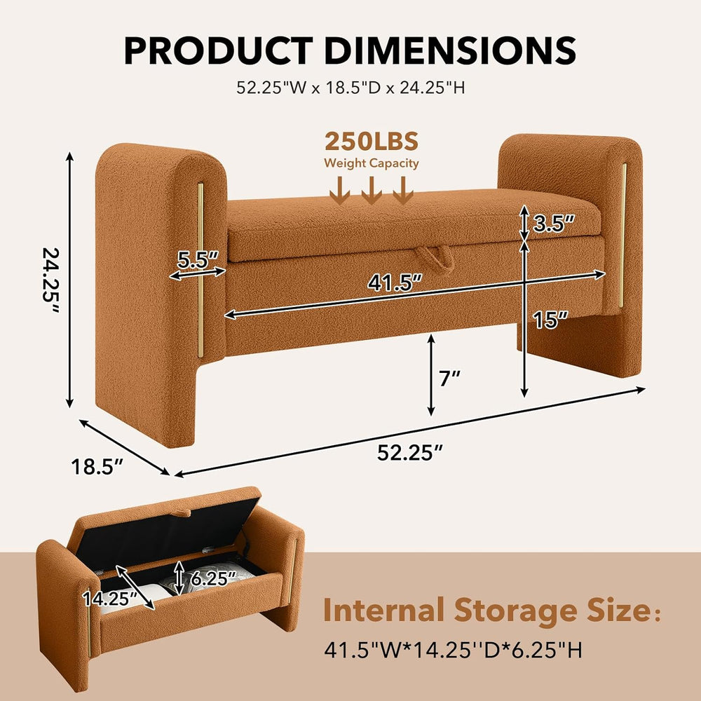 NIOIIKIT 52" Storage Ottoman Bench, Teddy Upholstered Storage Bench with...