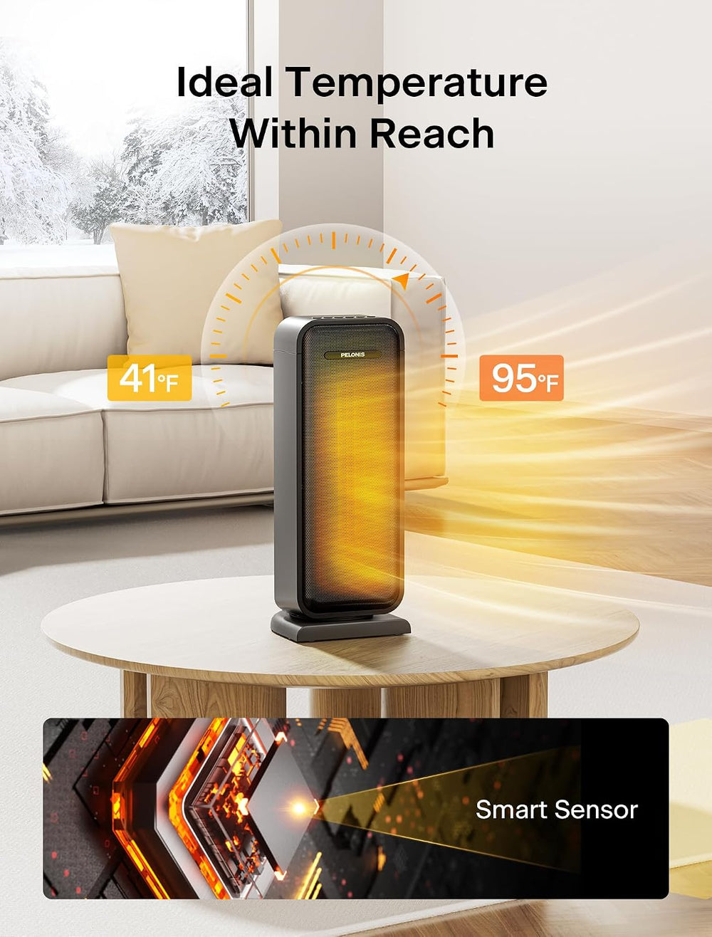 Pelonis 1500w Electric Space Heater for Indoor Use with Thermostat, Oscillati...