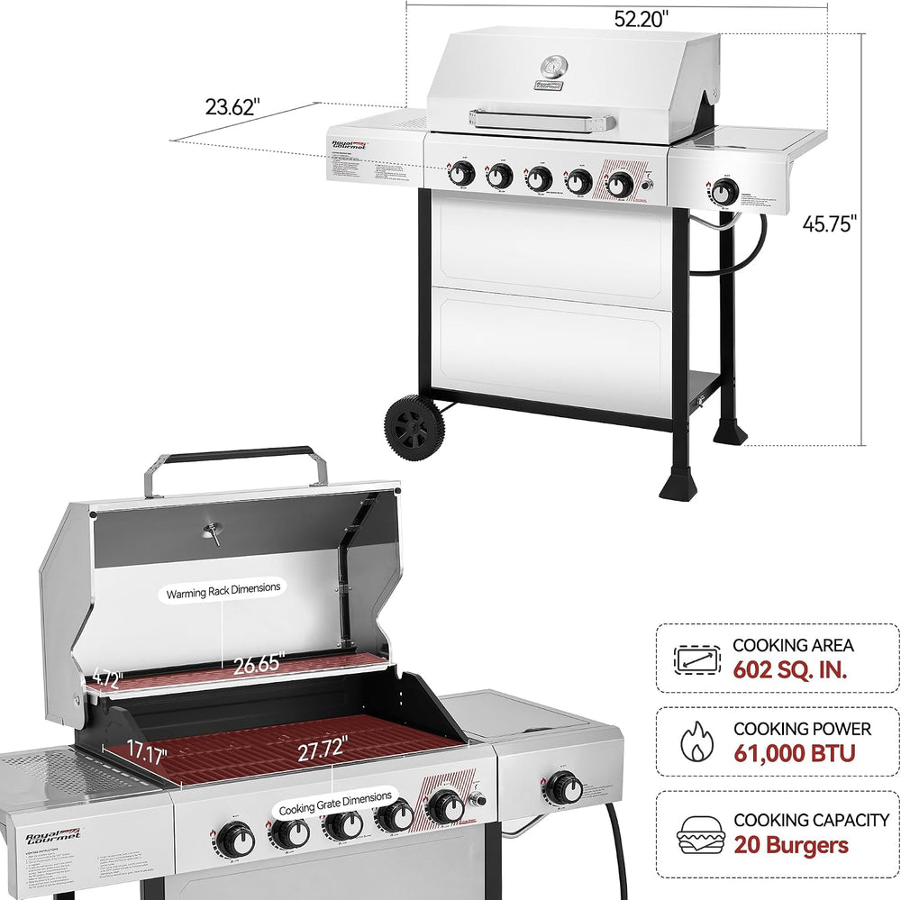 Royal Gourmet GA5401T 5-Burner BBQ Propane Gas Grill with Side Burner