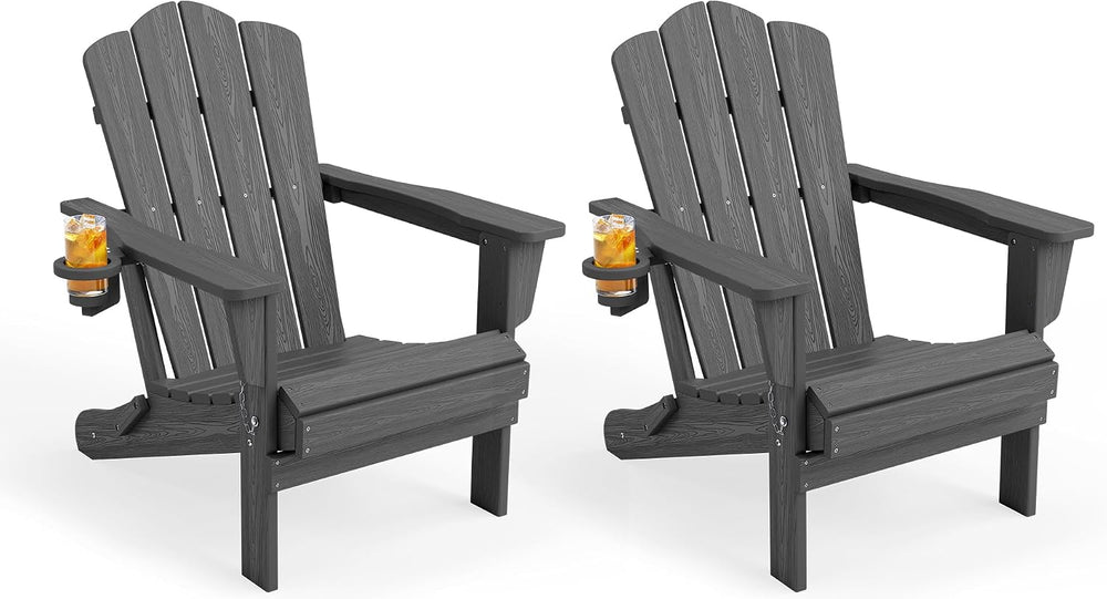 KINGYES Folding Adirondack Chair Set of 2 with Cup Holder, Grey