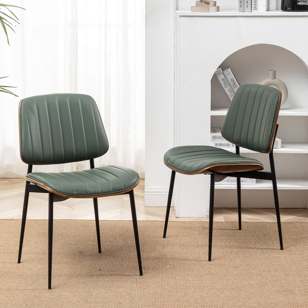 LUNLING Dining Room Chairs Mid Century Modern Retro Green Faux Leather Chair ...