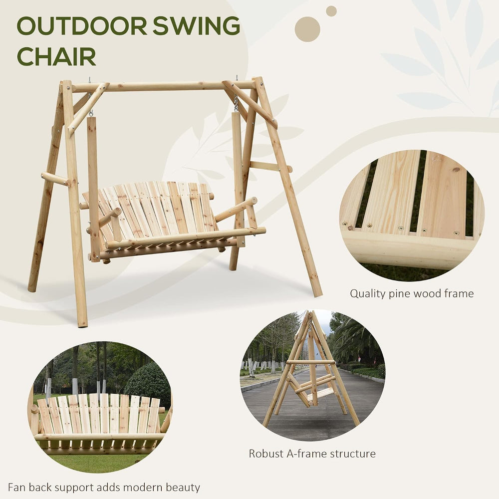 Outsunny 2-Seat Porch Swing w/Stand Wooden Patio Swing Chair Bench Natural