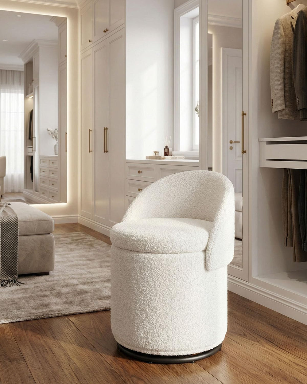 DUOMAY Modern Round Swivel Vanity Storage Stool with Foldable Backrest, Uphol...