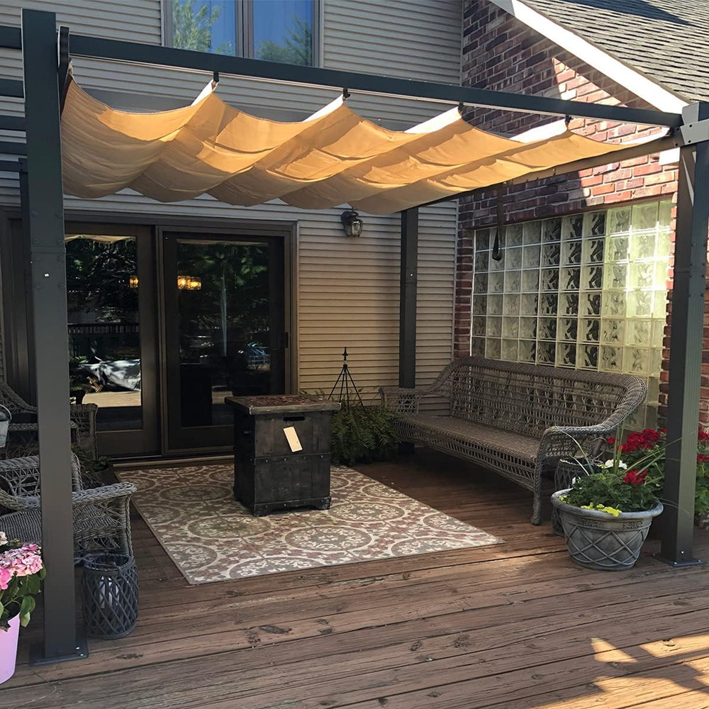 PURPLE LEAF Outdoor Retractable Pergola 10' X 12' Canopy Aluminum, Beige
