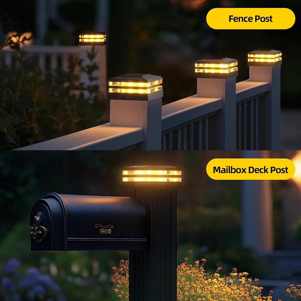 12 Pack Solar Post Cap Lights Outdoor Waterproof, Warm & Cool White, Black
