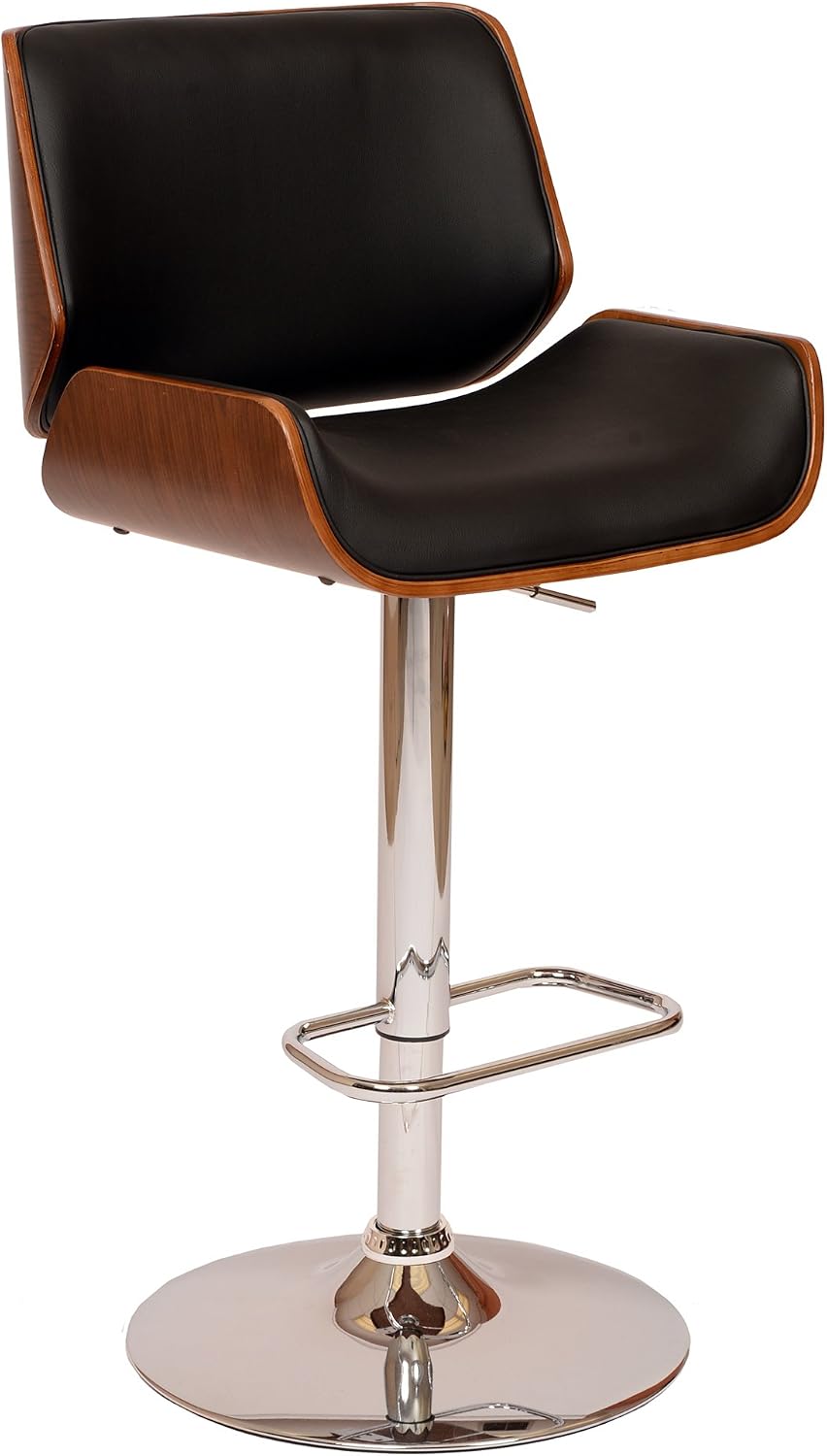 Armen Living London Modern Adjustable Height Swivel Black Faux Leather and Wa...