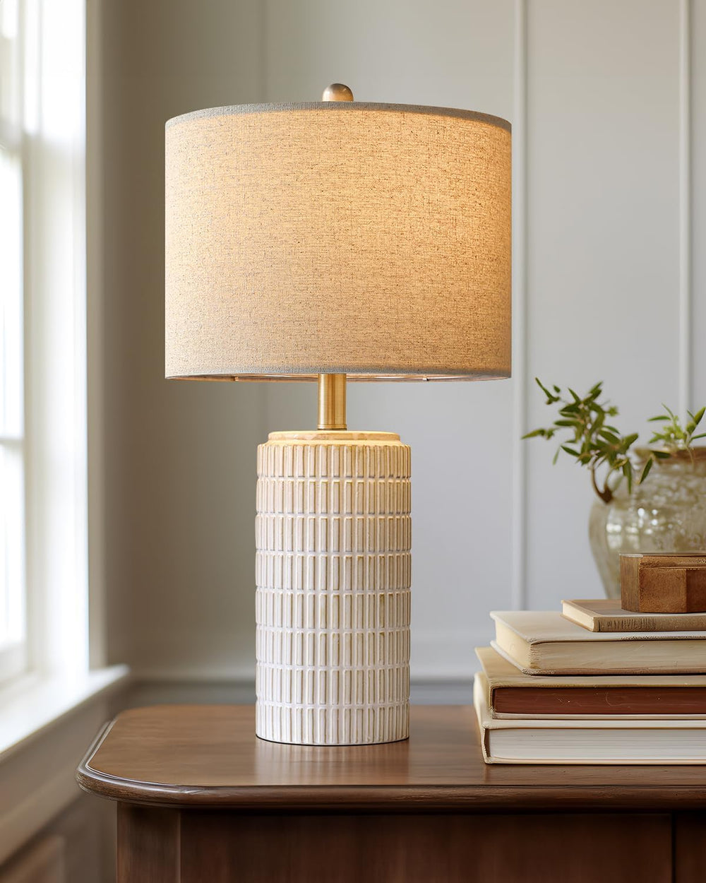 PoKat 23'' Bedside Table Lamp for Bedroom Nightstands, Modern Ceramic...