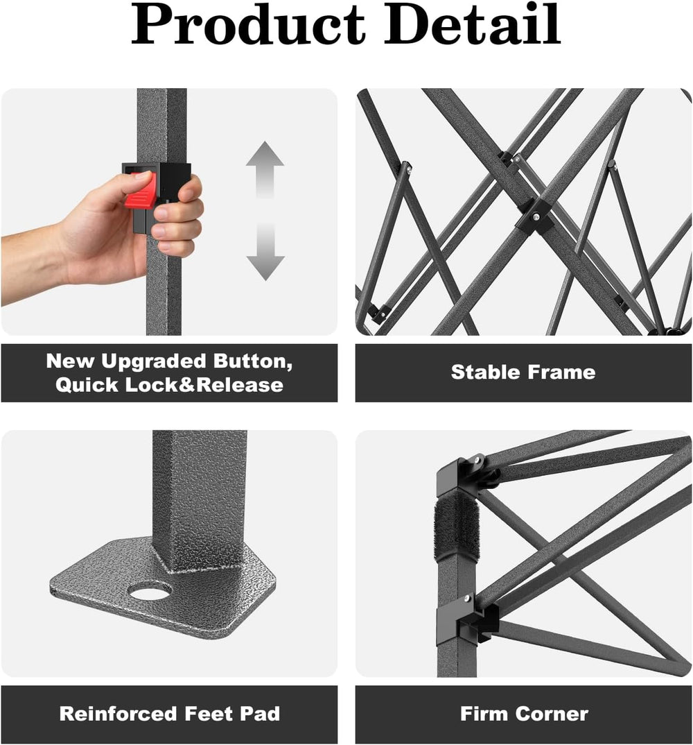 10x10 Pop Up Canopy with Sidewall, One Push Easy Setup,Dark Gray