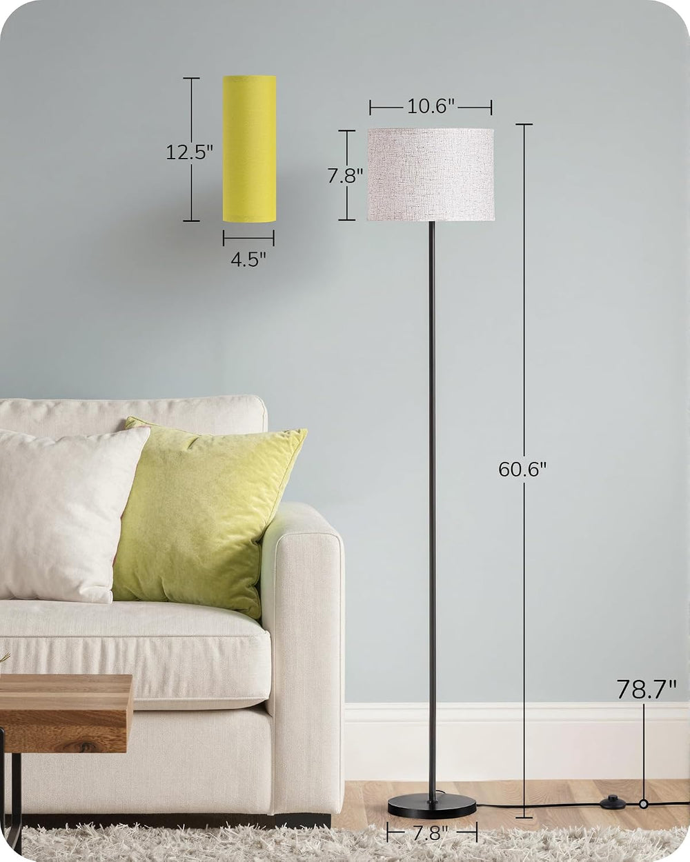 EDISHINE 2 Lampshades Modern Floor Lamps for Living Room Green
