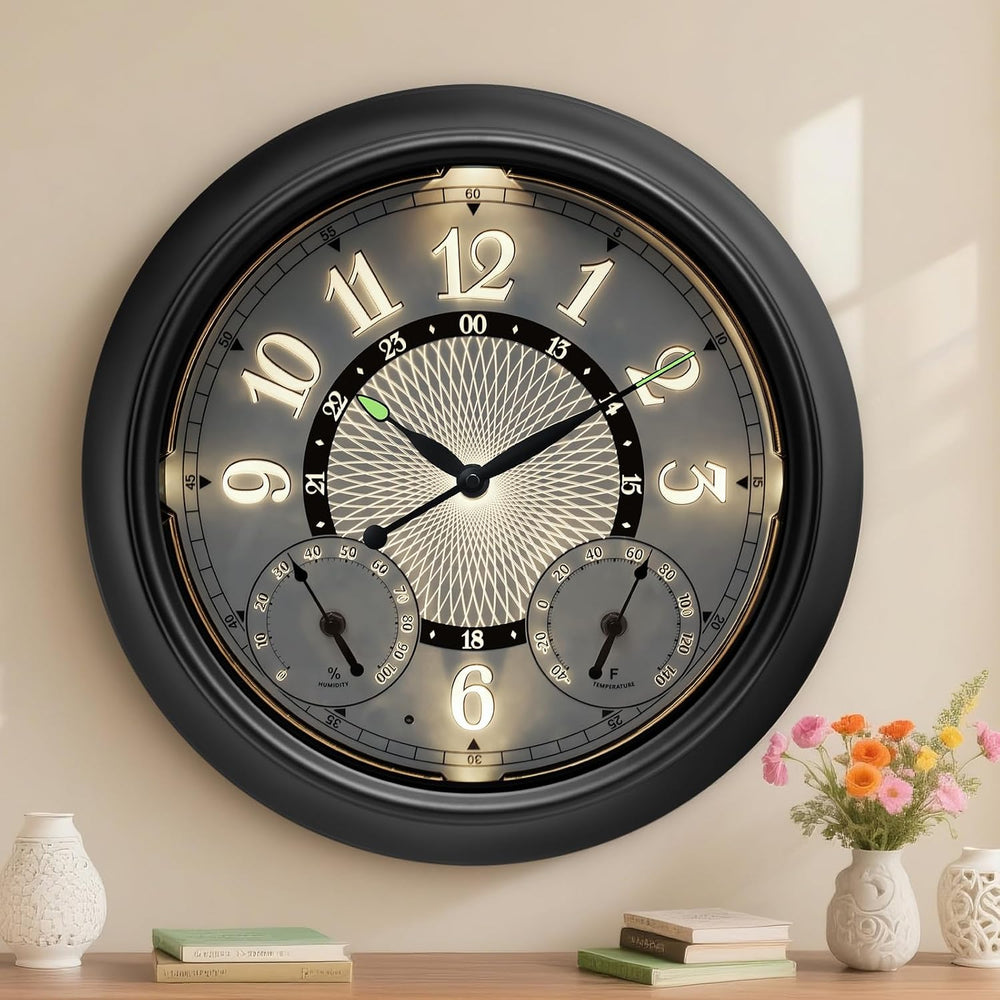 Pytha Sight 18 Inch Metal Illuminated Outdoor Clocks for Patio Waterproof