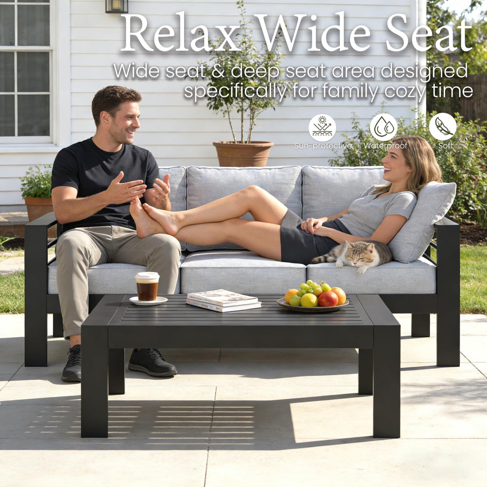 LayinSun Outdoor Aluminum Furniture Set, 4 Pieces Patio Sectional Conversatio...