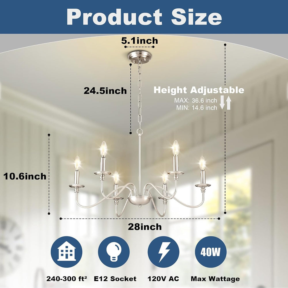 Depuley Modern Chandelier for Dining Room: 6-Light Brushed Nickel Farmhouse H...