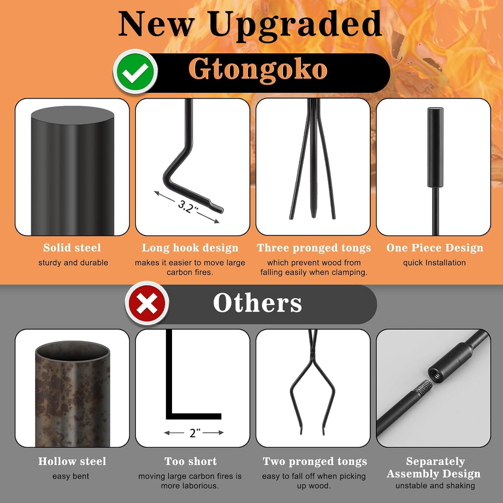 Gtongoko Premium 5 Pcs Wrought Iron Fireplace Tools Set for Outdoor/Indoor,Fi...
