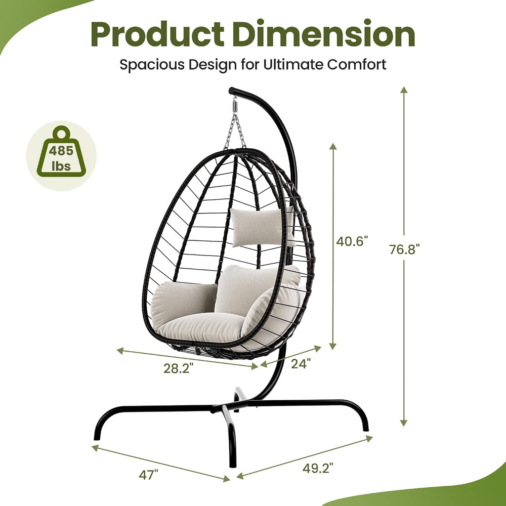 Kullavik Hanging Egg Chair Outdoor with Stand, Wicker Patio Swing Chair