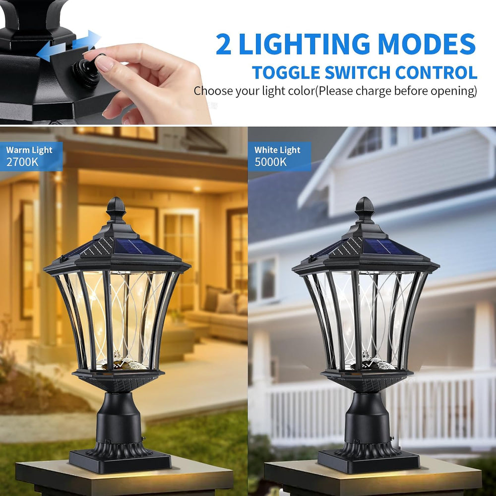 19.6" Solar Post Lights, Dusk to Dawn Solar Lamp Post Light, Black, 1 Pack