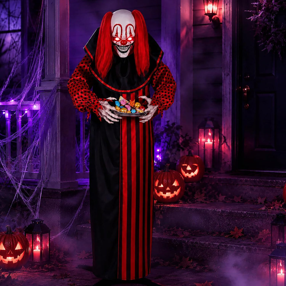 65" Halloween Animatronic Outdoor Decorations, Life Size Talking Clown w...