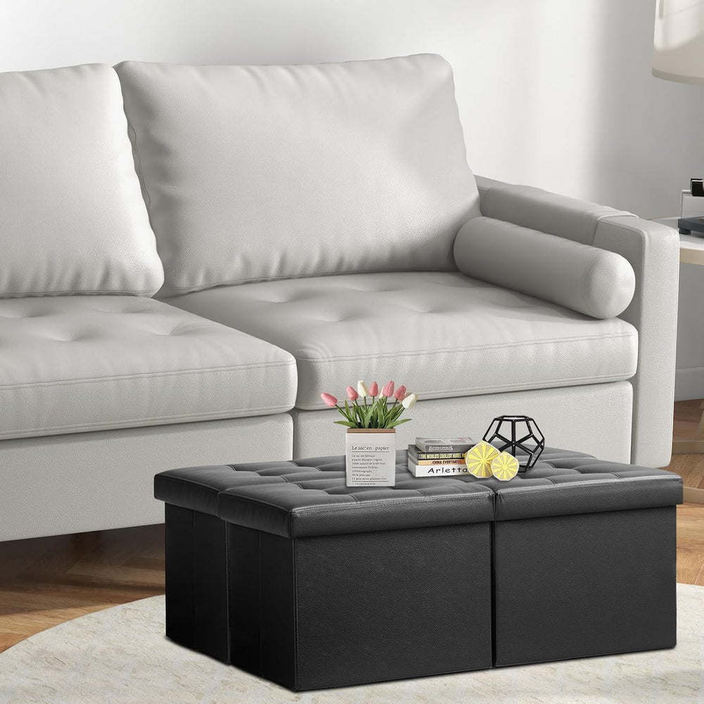 AmasSmile Footrest Ottoman Storage Bench,34" Leather Folding Chest,Black