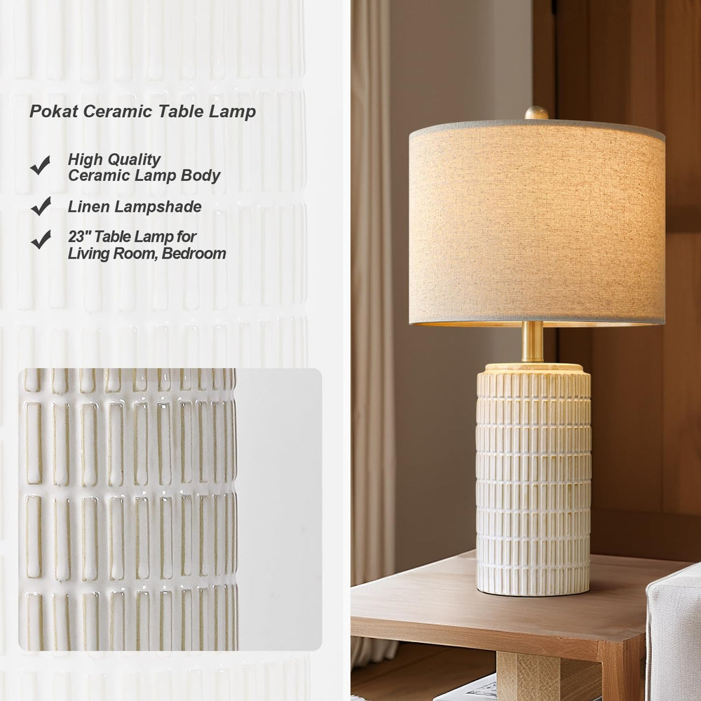 PoKat 23'' Bedside Table Lamp for Bedroom Nightstands, Modern Ceramic...