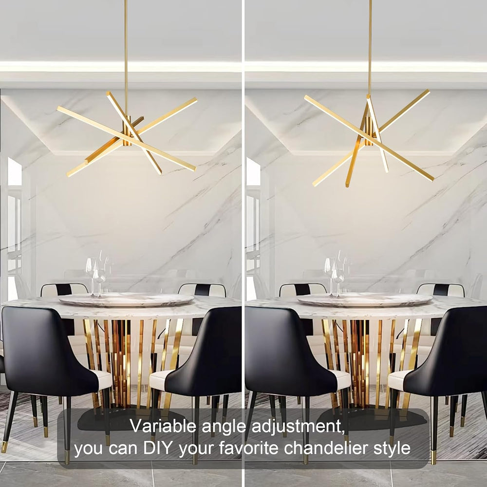 Gold Sputnik Chandeliers for Dining Room Modern LED Linear Chandelier Light