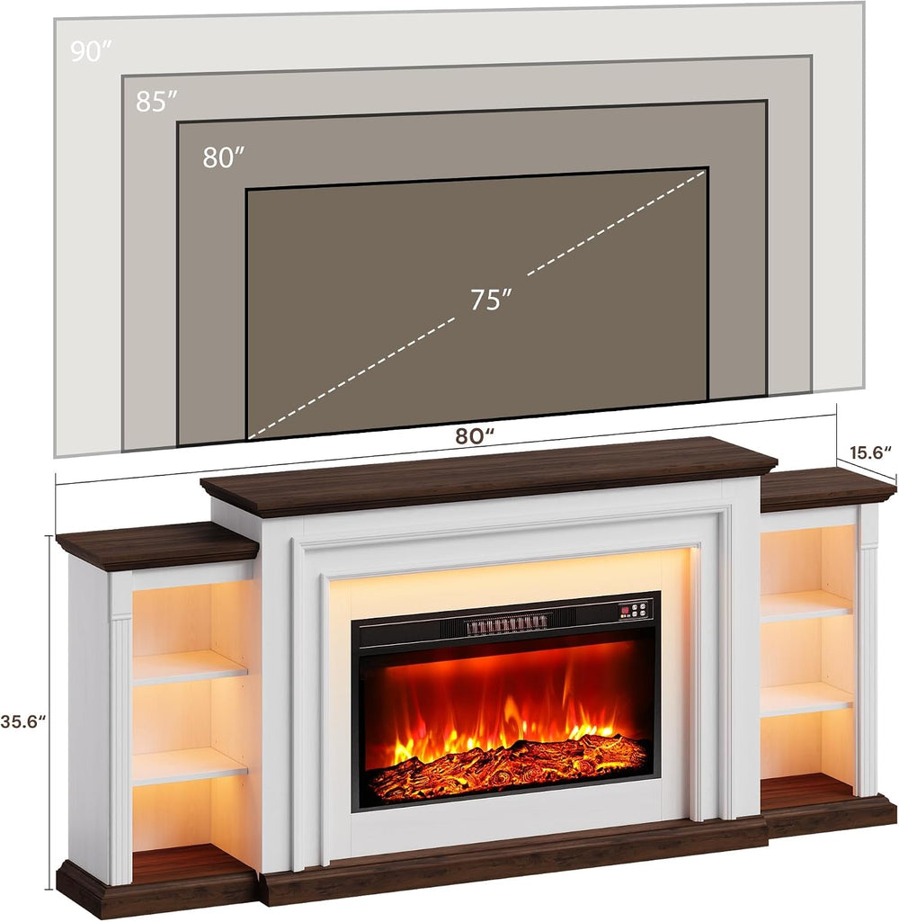 80" Electric Fireplace TV Stand for TVs Up to 90" with LED Light