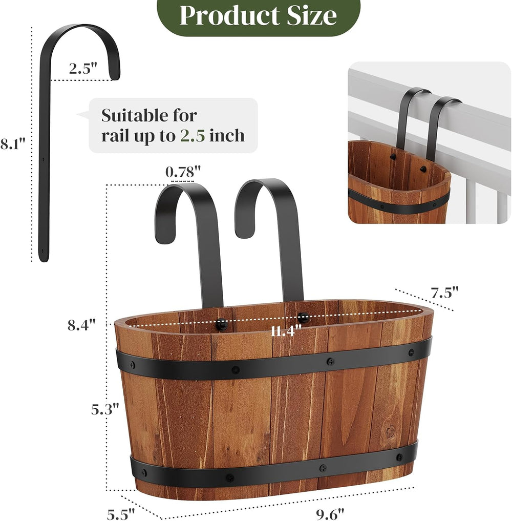 Railing Planters, 2‑Pack Hanging Flower pot, plant window hanger Bucket Pot